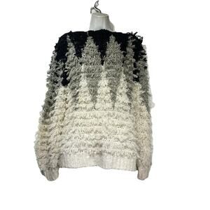 Answers By Riddles Fringe Boho Shaggy Colorblock Geometric Pullover Sweater